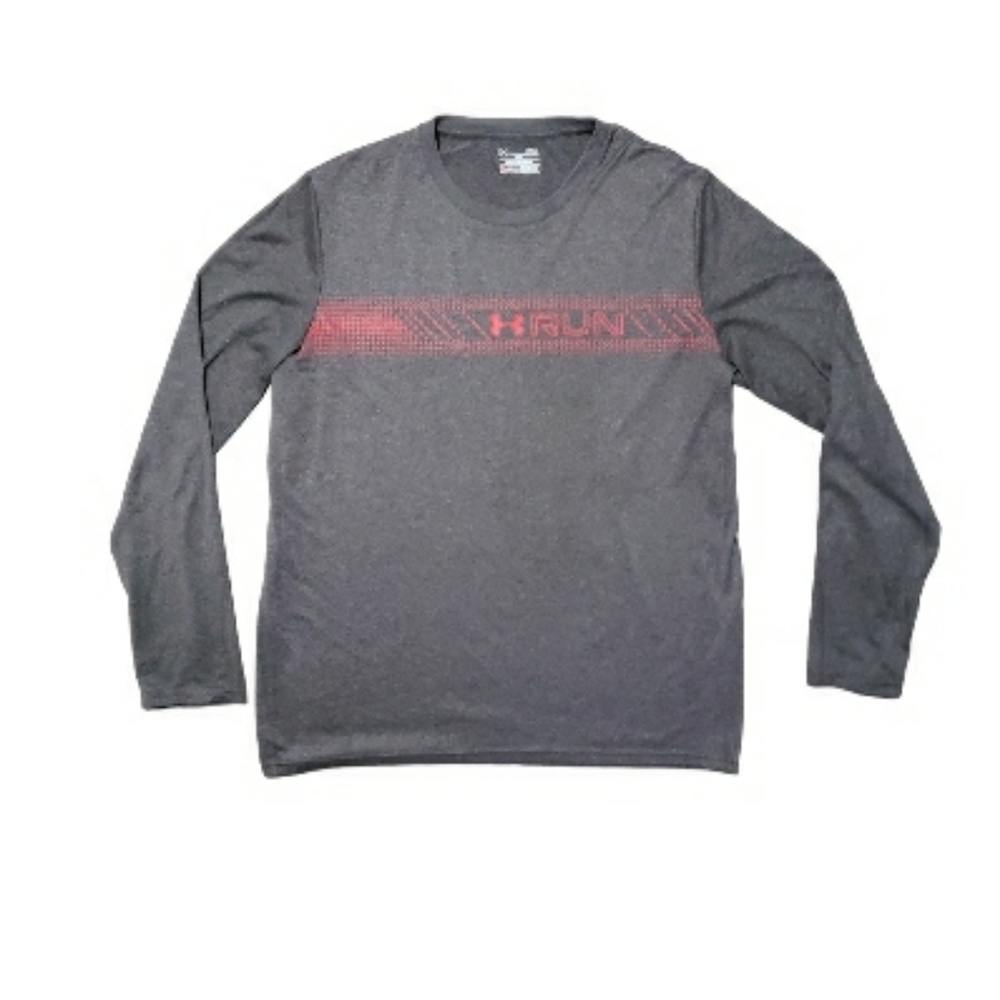 Under Armour Men's Gray Run Graphic Long Sleeve Fitted Heatgear T-shirt Size L